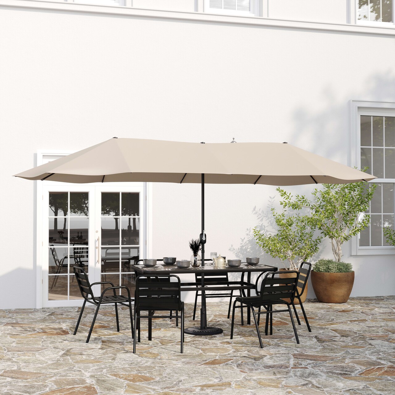 Merrick Lane Evanston 15 FT Triple Head Umbrella for Patio Use with Crank Handle, and Easy Lift Function